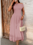 Women Plain Short Sleeve Summer Dress Asymmetrical Daily Casual Maxi Tunic A-Line Dress