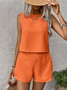 Women Plain Two-Piece Set Daily Sleeveless Casual Summer Top With Pants Matching Set