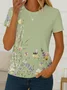 Women Floral Short Sleeve Tee T-shirt Crew Neck Printing Casual Summer Graphic Tee Top