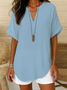 Women Plain Short Sleeve Shirt Summer Printing V Neck Daily Casual Top