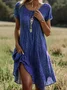 Women Polka Dots Short Sleeve Summer Printing Dress Crew Neck Daily Casual Mini Tunic H-Line Dress