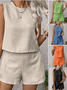 Women Plain Two-Piece Set Daily Sleeveless Casual Summer Top With Pants Matching Set