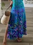 Women Floral Short Sleeve Summer Printing Dress V Neck Daily Casual Maxi X-Line Dress