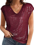 Women Plain Short Sleeve Tee T-shirt V Neck Casual Summer Top
