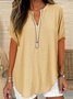 Women Plain Half Sleeve Blouse Summer Shawl Collar Daily Casual Top