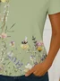 Women Floral Short Sleeve Tee T-shirt Crew Neck Printing Casual Summer Graphic Tee Top