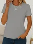 Women Plain Short Sleeve Tee T-shirt Crew Neck Printing Casual Summer Top