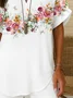 Women Floral Short Sleeve Shirt Summer Printing V Neck Daily Casual Top
