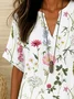 Women Floral Short Sleeve Shirt Summer Printing V Neck Daily Casual Top