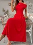 Women Plain Short Sleeve Summer Dress Asymmetrical Daily Casual Maxi Tunic A-Line Dress