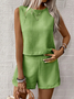 Women Plain Two-Piece Set Daily Sleeveless Casual Summer Top With Pants Matching Set