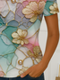 Women Floral Short Sleeve Tee T-shirt Crew Neck Printing Casual Summer Graphic Tee Top