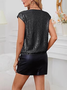 Women Plain Short Sleeve Tee T-shirt V Neck Casual Summer Top