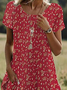 Women Floral Short Sleeve Summer Printing Dress Crew Neck Daily Casual Mini Tunic H-Line Dress