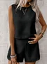 Women Plain Two-Piece Set Daily Sleeveless Casual Summer Top With Pants Matching Set