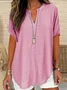 Women Plain Half Sleeve Blouse Summer Shawl Collar Daily Casual Top