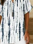 Women Striped Short Sleeve Shirt Summer Printing V Neck Daily Casual Top