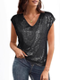 Women Plain Short Sleeve Tee T-shirt V Neck Casual Summer Top