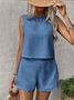 Women Plain Two-Piece Set Daily Sleeveless Casual Summer Top With Pants Matching Set
