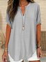 Women Plain Half Sleeve Blouse Summer Shawl Collar Daily Casual Top