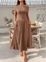 Women Plain Short Sleeve Summer Dress Asymmetrical Daily Casual Maxi Tunic A-Line Dress