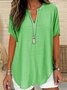 Women Plain Half Sleeve Blouse Summer Shawl Collar Daily Casual Top