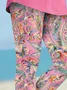 Women Paisley Capris Elastic Waist Pant Casual Summer Trousers