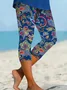 Women Floral Capris Elastic Waist Pant Casual Summer Trousers
