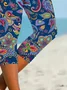 Women Floral Capris Elastic Waist Pant Casual Summer Trousers