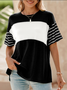 Women Striped Short Sleeve Tee T-shirt Crew Neck Casual Summer Top