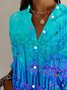 Women Floral Long Sleeve Shirt Spring/Fall Buckle Shirt Collar Daily Casual Top