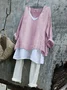Women Plain Long Sleeve Tee T-shirt V Neck Vintage Spring/Fall Top