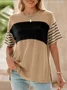 Women Striped Short Sleeve Tee T-shirt Crew Neck Casual Summer Top