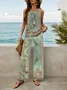 Women Floral Printing Two-Piece Set Daily Sleeveless Casual Summer Top With Pants Matching Set