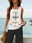 Women Dragonfly Printing Two-Piece Set Daily Sleeveless Casual Summer Top With Pants Matching Set
