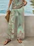 Women Floral Printing Two-Piece Set Daily Sleeveless Casual Summer Top With Pants Matching Set