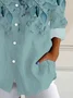 Women Floral Long Sleeve Shirt Spring/Fall Buckle Shirt Collar Daily Casual Top