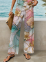 Women Floral Printing Two-Piece Set Daily Sleeveless Casual Summer Top With Pants Matching Set