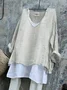 Women Plain Long Sleeve Tee T-shirt V Neck Vintage Spring/Fall Top