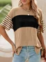 Women Striped Short Sleeve Tee T-shirt Crew Neck Casual Summer Top