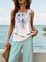 Women Floral Printing Two-Piece Set Daily Sleeveless Casual Summer Top With Pants Matching Set