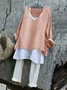 Women Plain Long Sleeve Tee T-shirt V Neck Vintage Spring/Fall Top