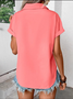 Women Plain Short Sleeve Tee T-shirt Shawl Collar Casual Summer Top