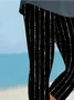 Women Striped Capris Elastic Waist Pant Casual Summer Trousers