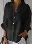 Women Plain Three Quarter Sleeve Shirt Spring/Fall Shirt Collar Daily Casual Top