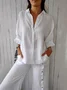 Women Plain Three Quarter Sleeve Shirt Spring/Fall Shirt Collar Daily Casual Top