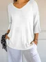 Women Plain Three Quarter Sleeve Tee T-shirt V Neck Printing Casual Spring/Fall Top