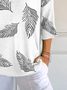 Women Feather Three Quarter Sleeve Tee T-shirt V Neck Printing Casual Spring/Fall Graphic Tee Top