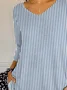 Women Striped Three Quarter Sleeve Tee T-shirt V Neck Printing Casual Spring/Fall Graphic Tee Top