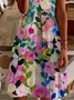 Women Floral Short Sleeve Summer Printing Dress V Neck Daily Casual Midi Fit & Flare Dress A-Line Dress
